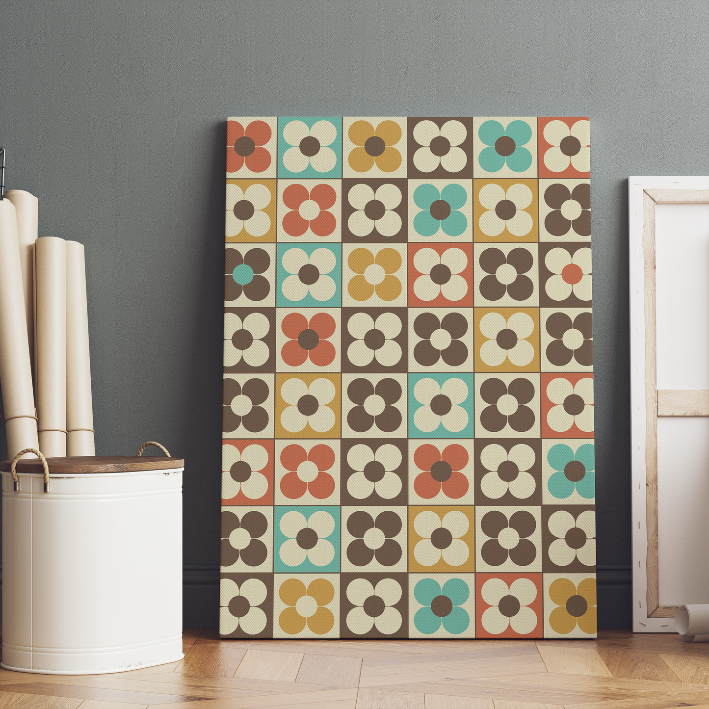 Retro Hippie Flowers Pattern 70s Canvas Print