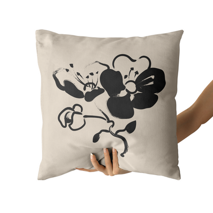 Black Ink Flower Painted Throw Pillow