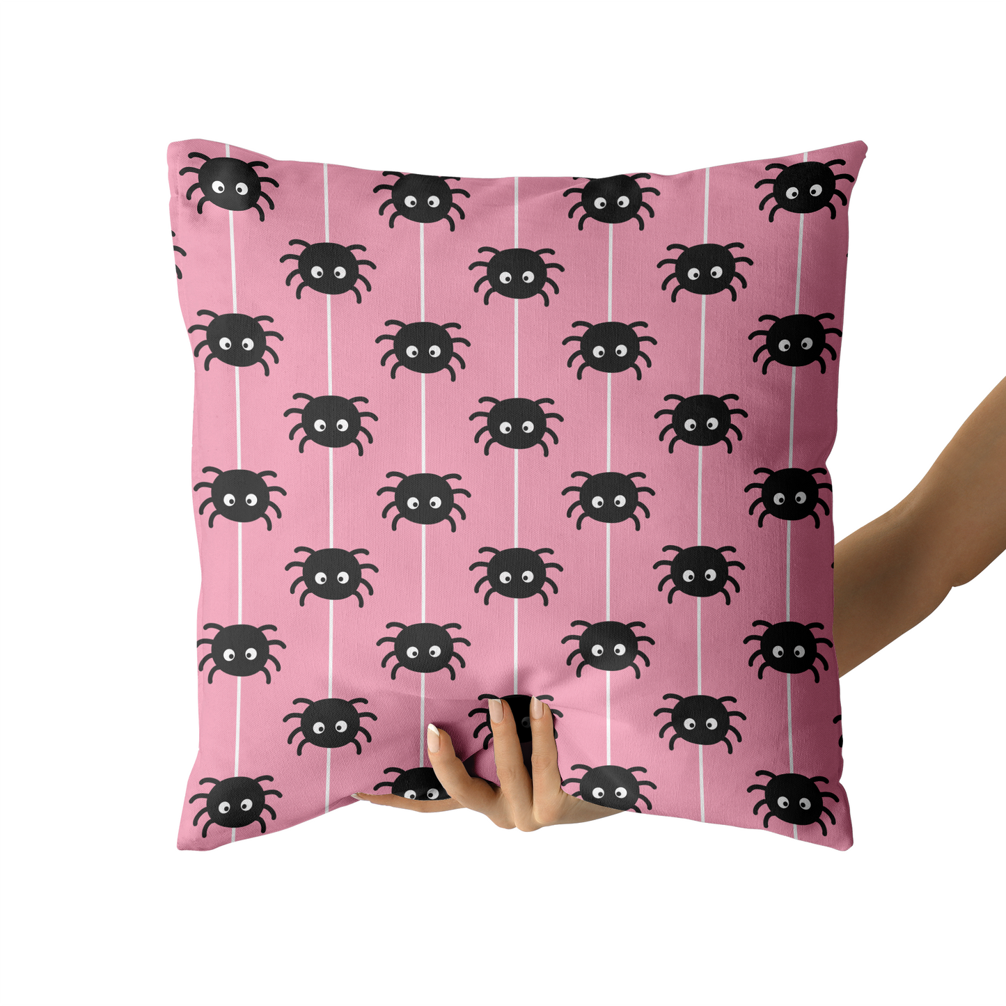 Pink Throw Pillow with Little Cute Spiders