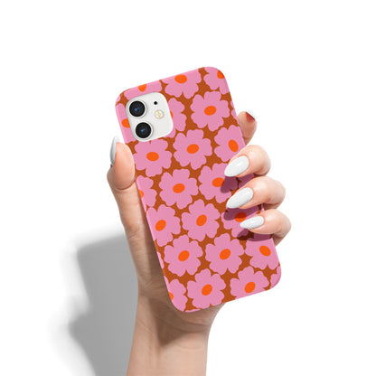 Retro Pink 60s Flowers Pattern iPhone Case