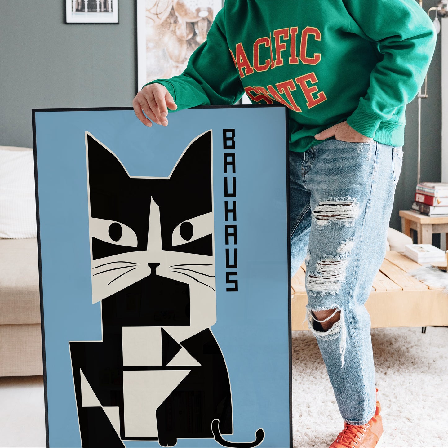 Bauhaus Cat Blue Poster