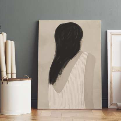 Woman in Beige Painted Canvas Print