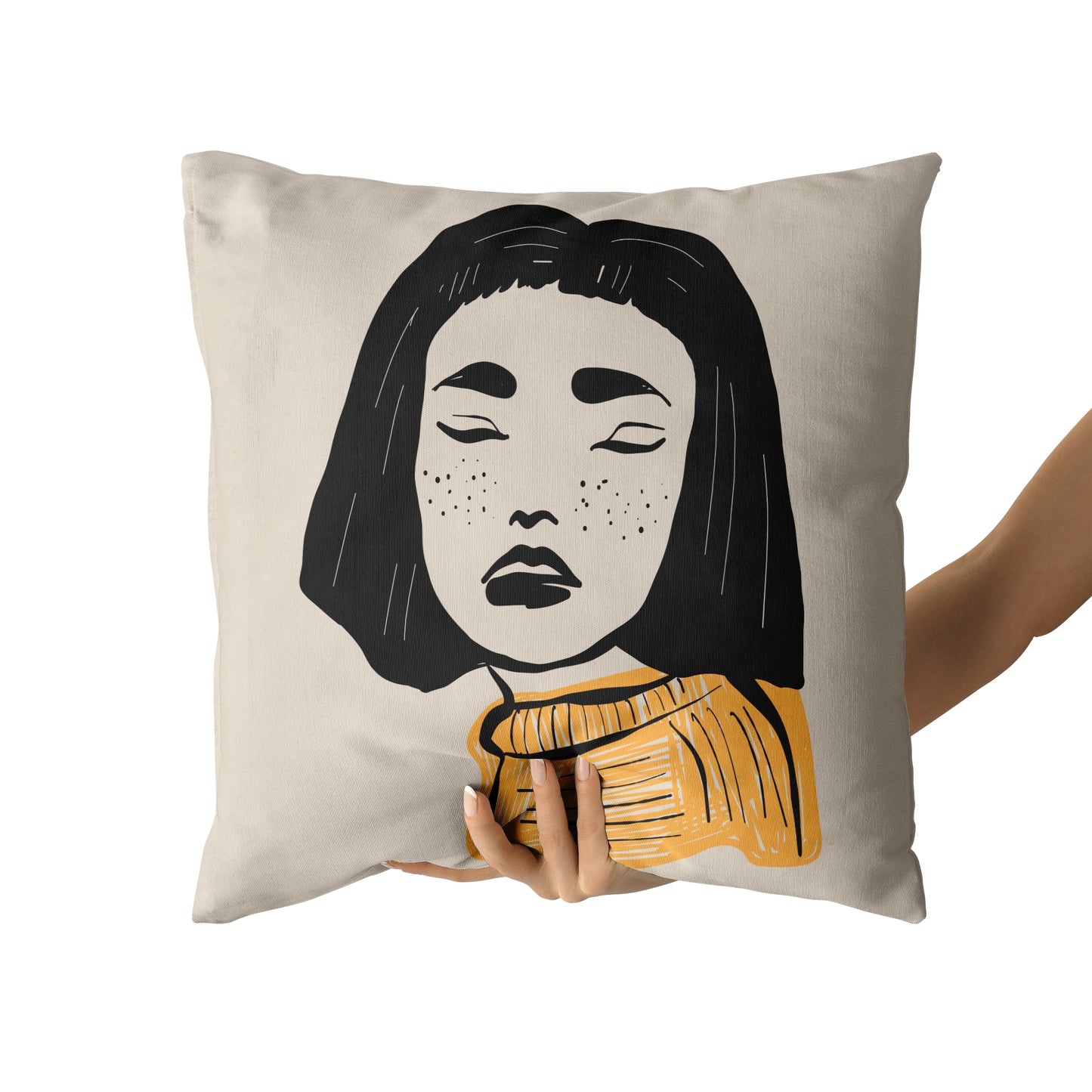 Yawning Girl Handdrawn Throw Pillow