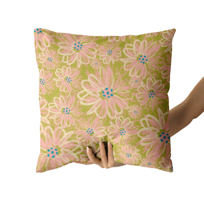 Painted Retro Flowers Pattern Throw Pillow