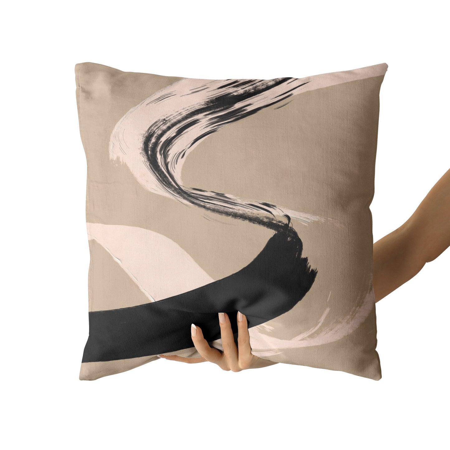 Beige&Black Brush Abstract Art Throw Pillow