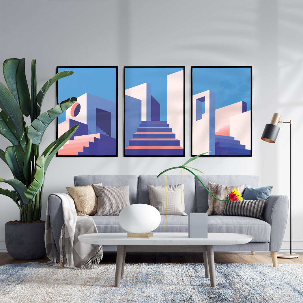 Set of 3 Blue Architecture Posters