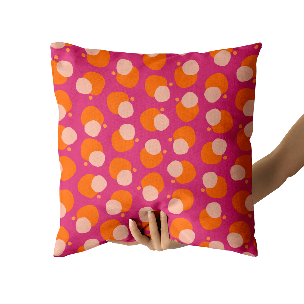 Magenta Mid Century Modern Dots Throw Pillow