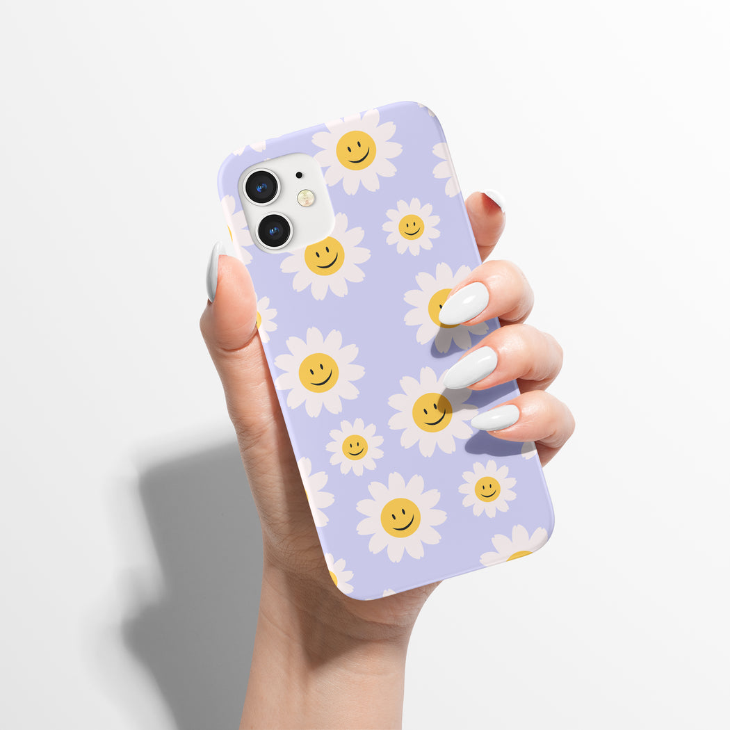 Purple Daisy Flowers 70s Smiley iPhone Case