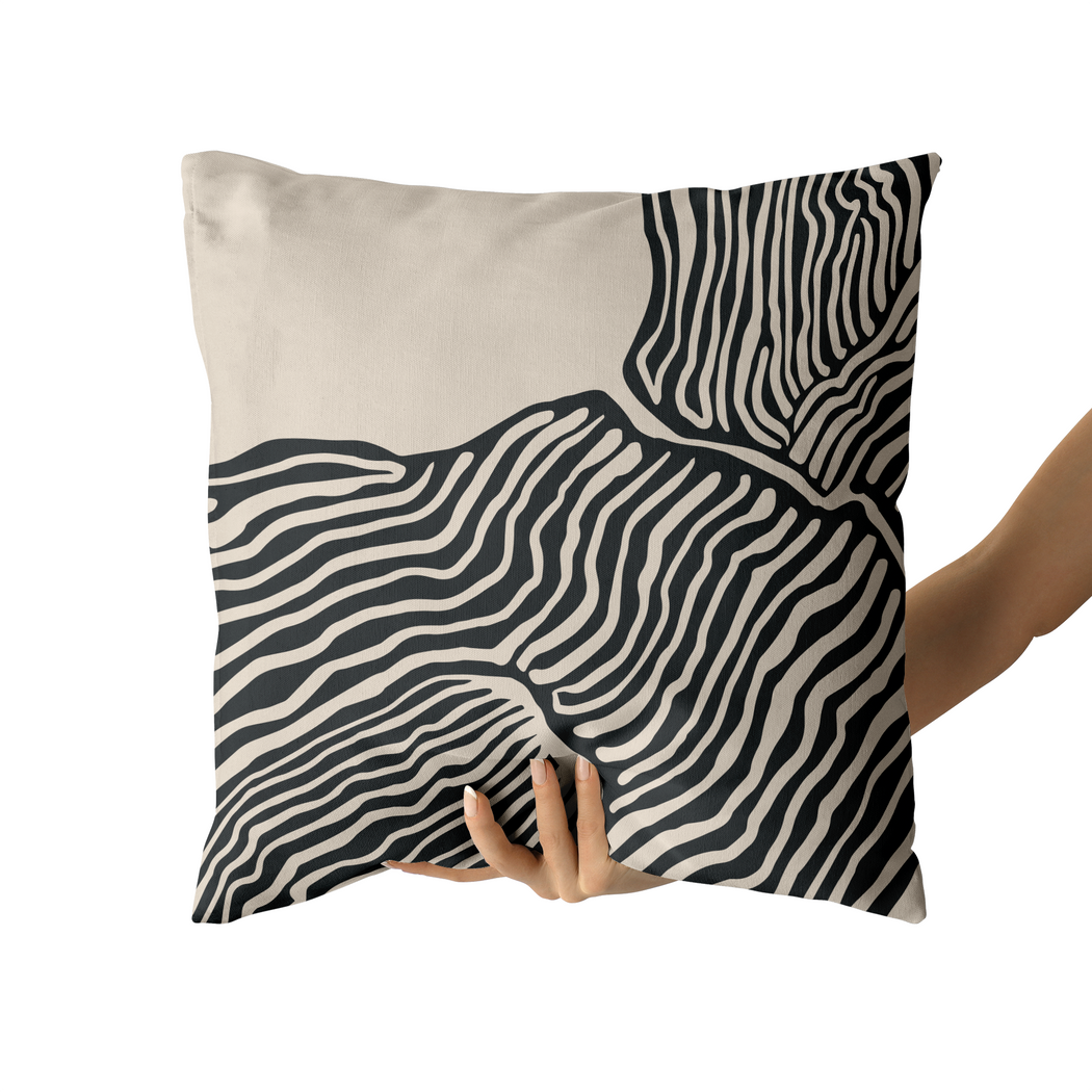 Black Abstract Wave Line Art Throw Pillow