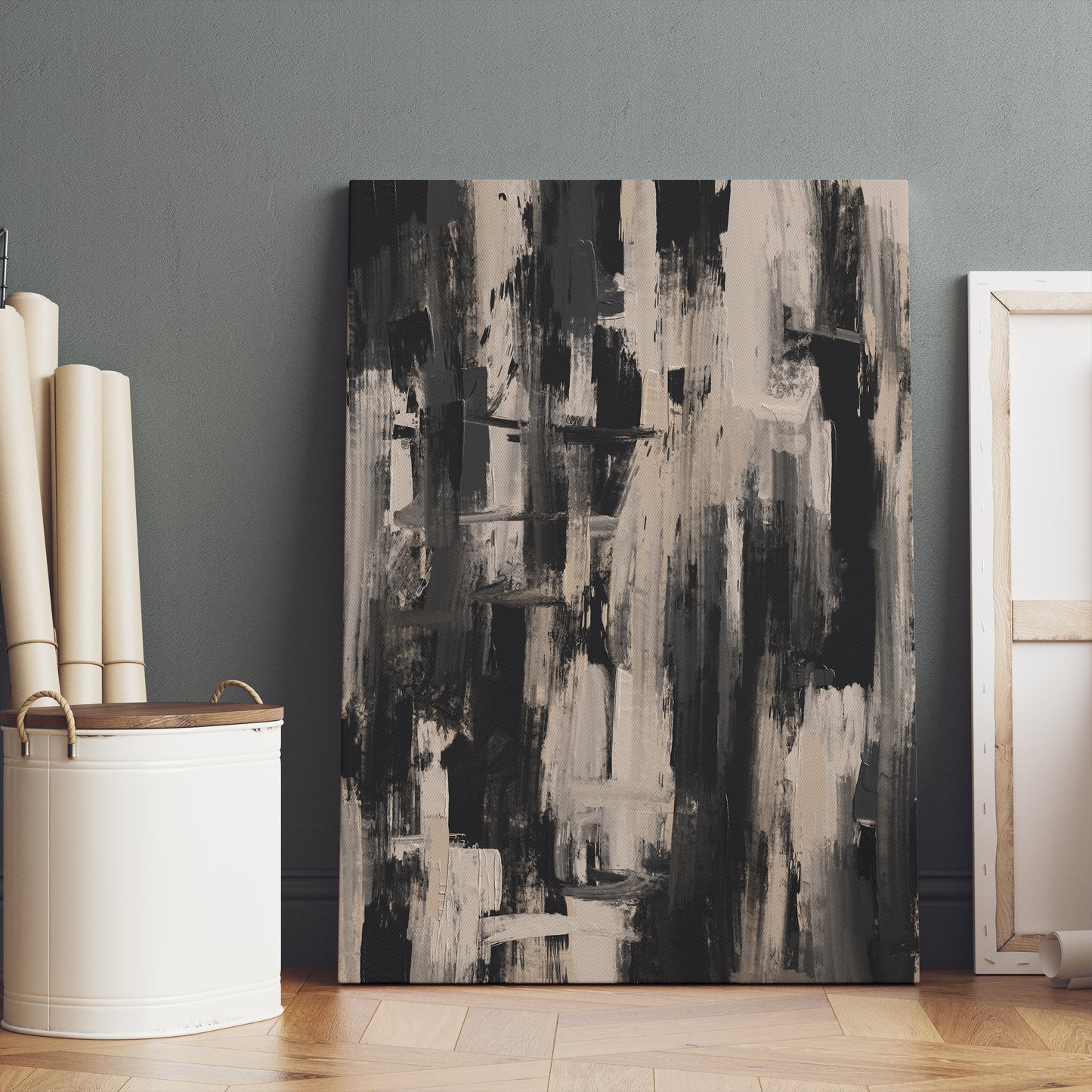 Black and Beige Pollock Inspired Canvas Print