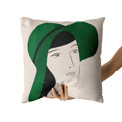 Woman with Green Hat Throw Pillow