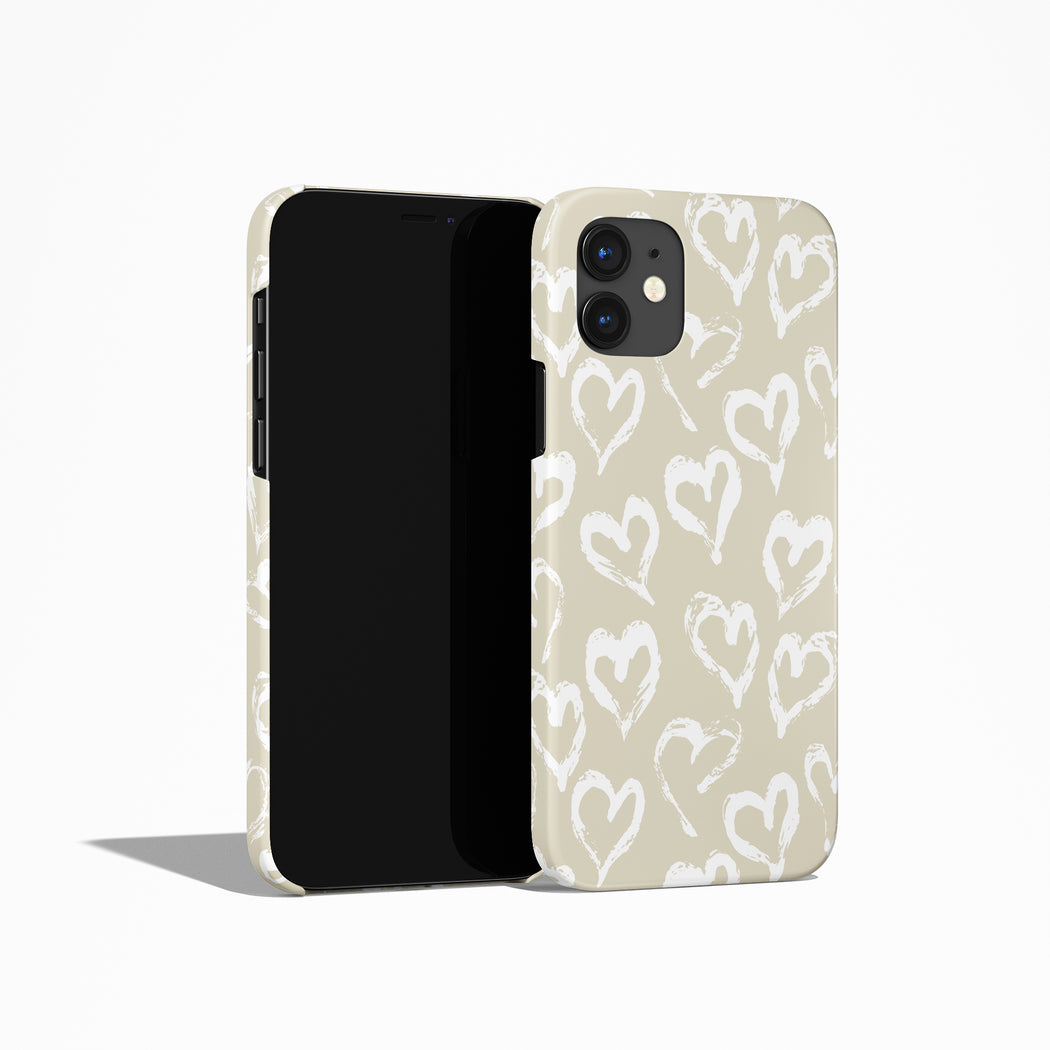 White Beige Hearts iPhone Case