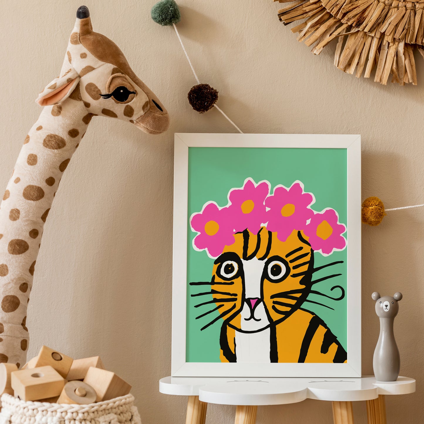 Frida Cat with Flowers Poster
