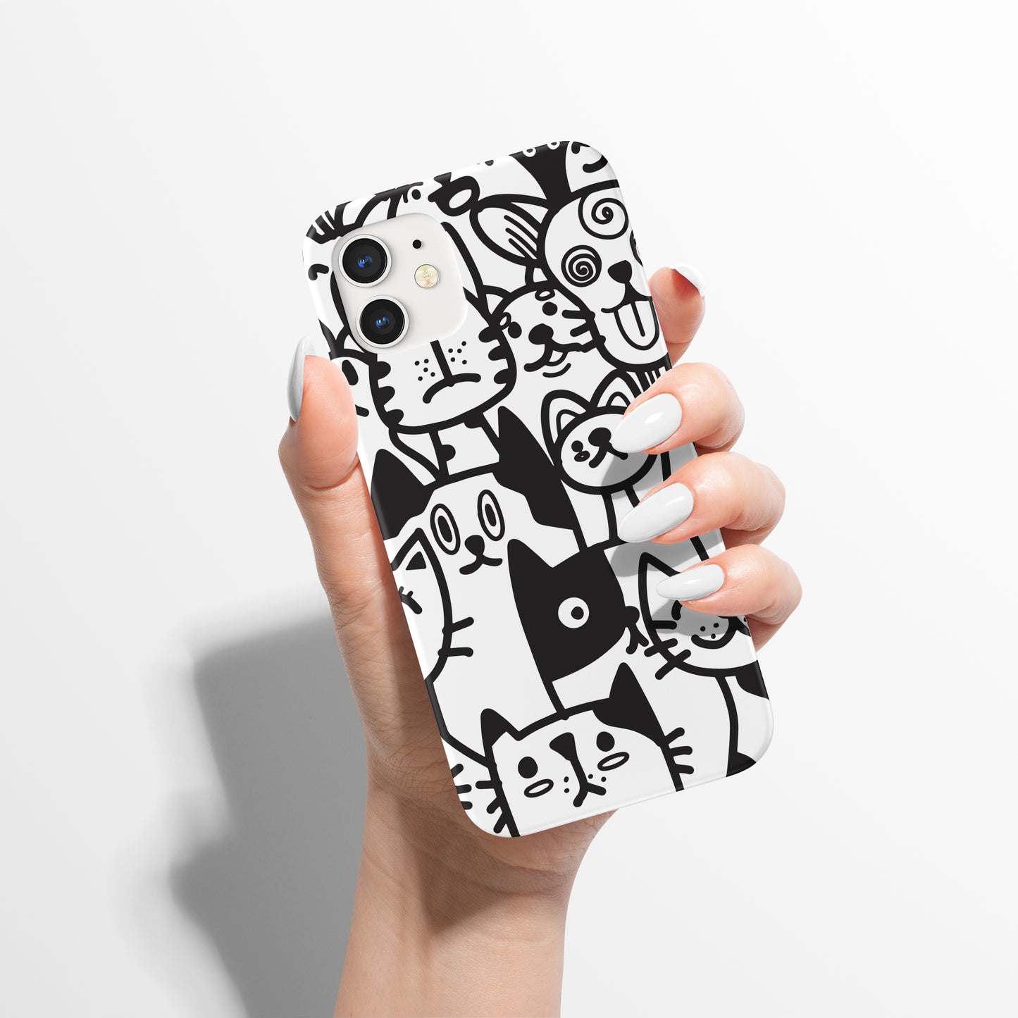 Black and White Cat Dog Pattern iPhone Case