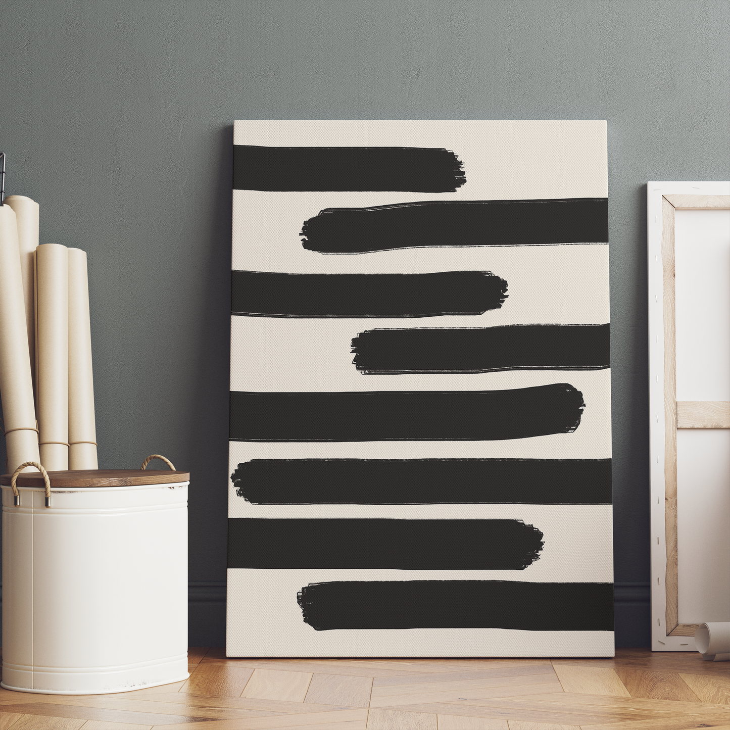 Black Simple Lines on Beige Canvas Print