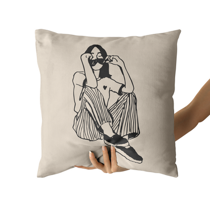 Sitting Girl Minimalist Hype Throw Pillow