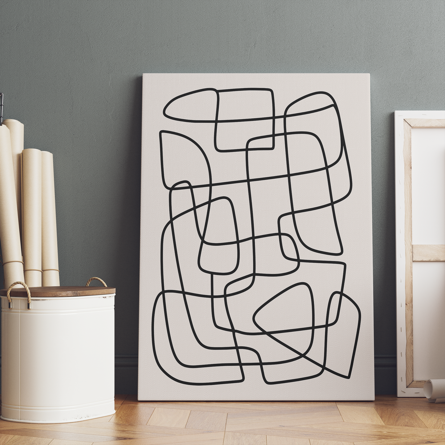 Black Line Art Painted on Canvas Print