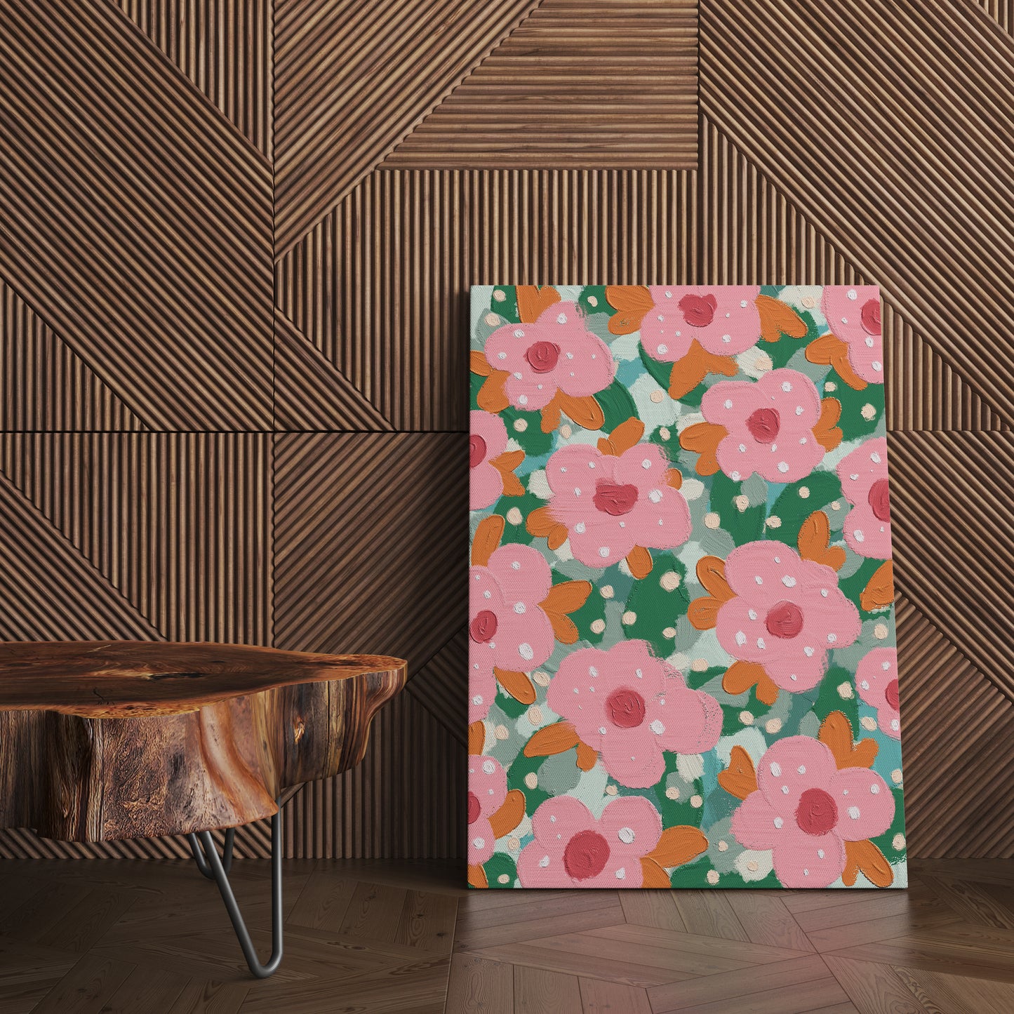 Pink Flowers Farmhouse Decor Canvas Print