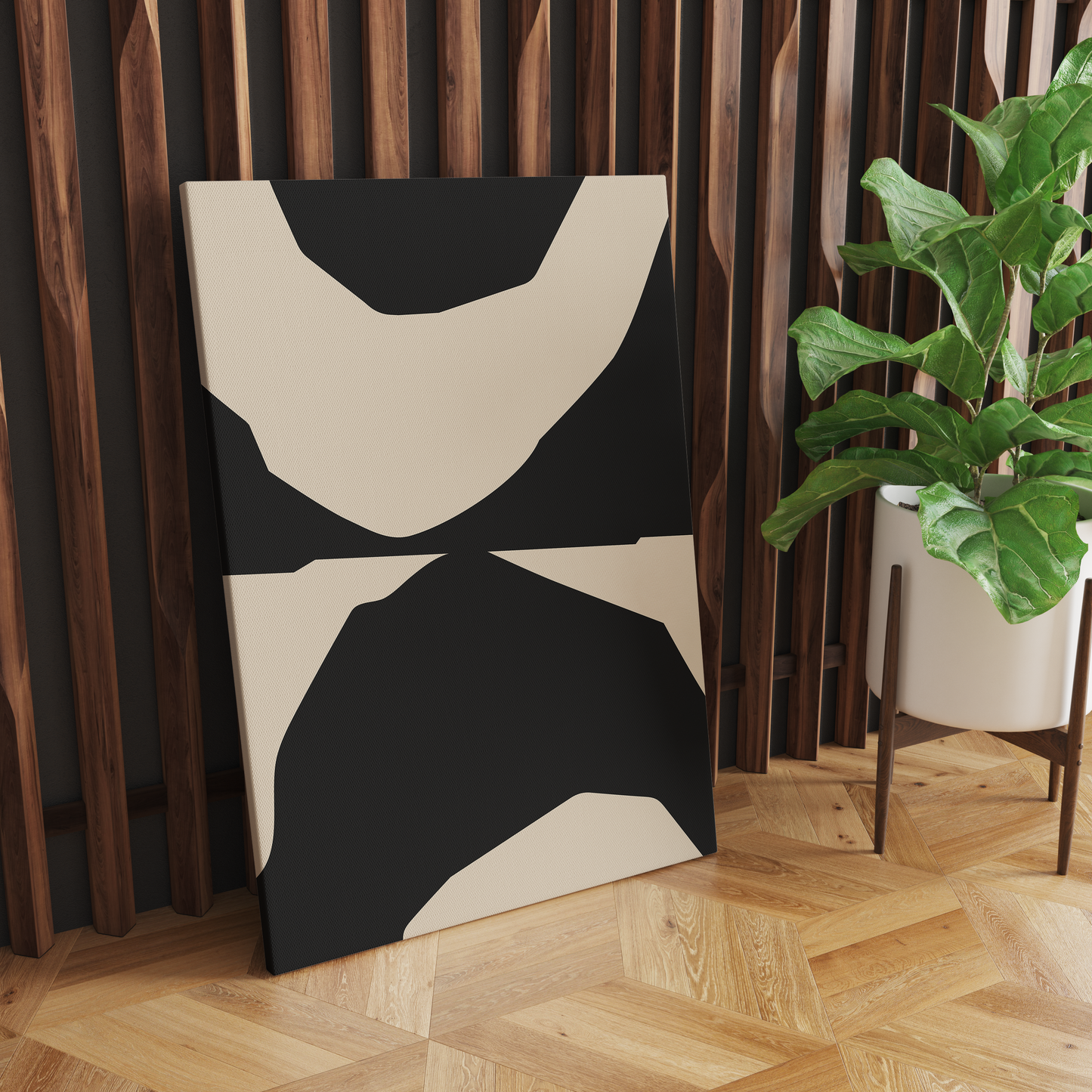 Abstract Black and Beige Blocks Canvas Print
