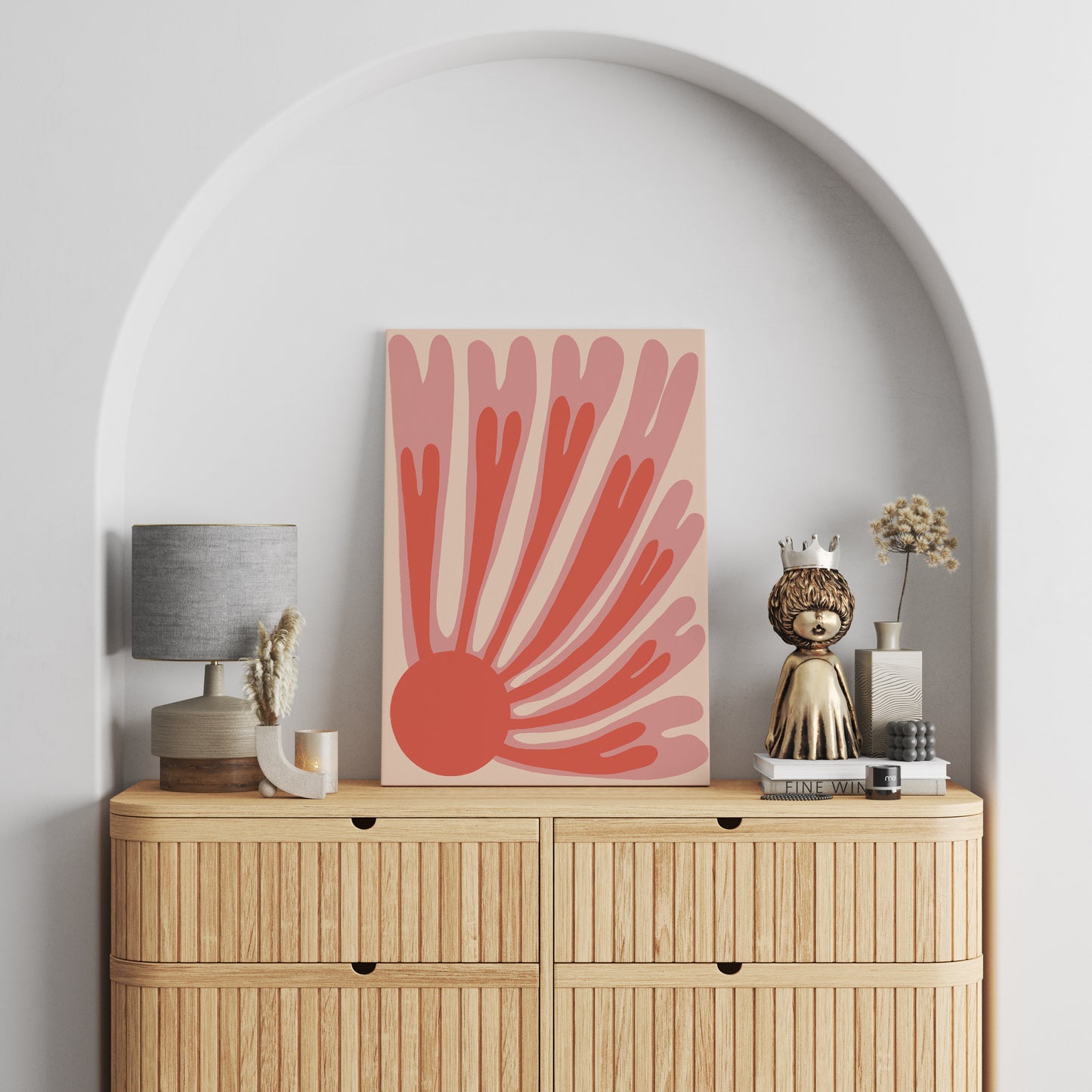 Pink and Red Abstract Sun Canvas Painting