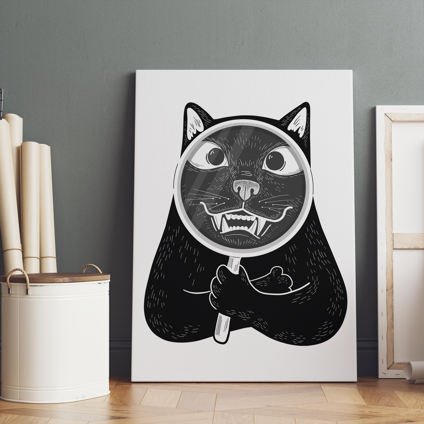 Funny Creepy Black Cat Canvas Print