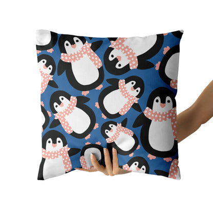 Cute Blue Penguins Pattern Kids Room Decor Throw Pillow