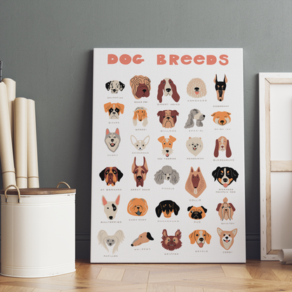 Dog Breeds, Art for Kids Room Canvas Print