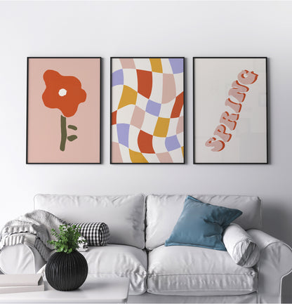 Set of 3 Retro 60s Spring Flower Posters