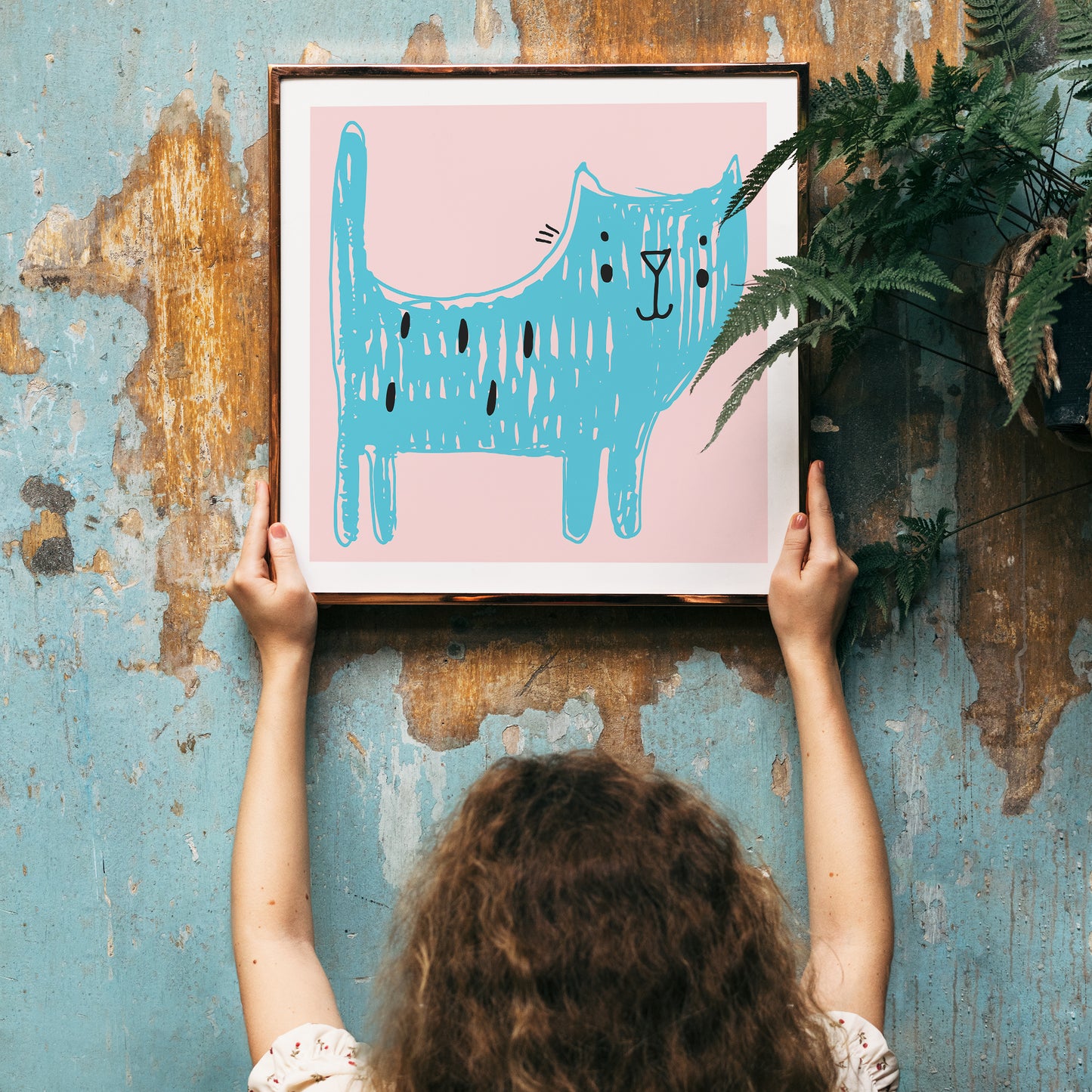 Blue Cat Print