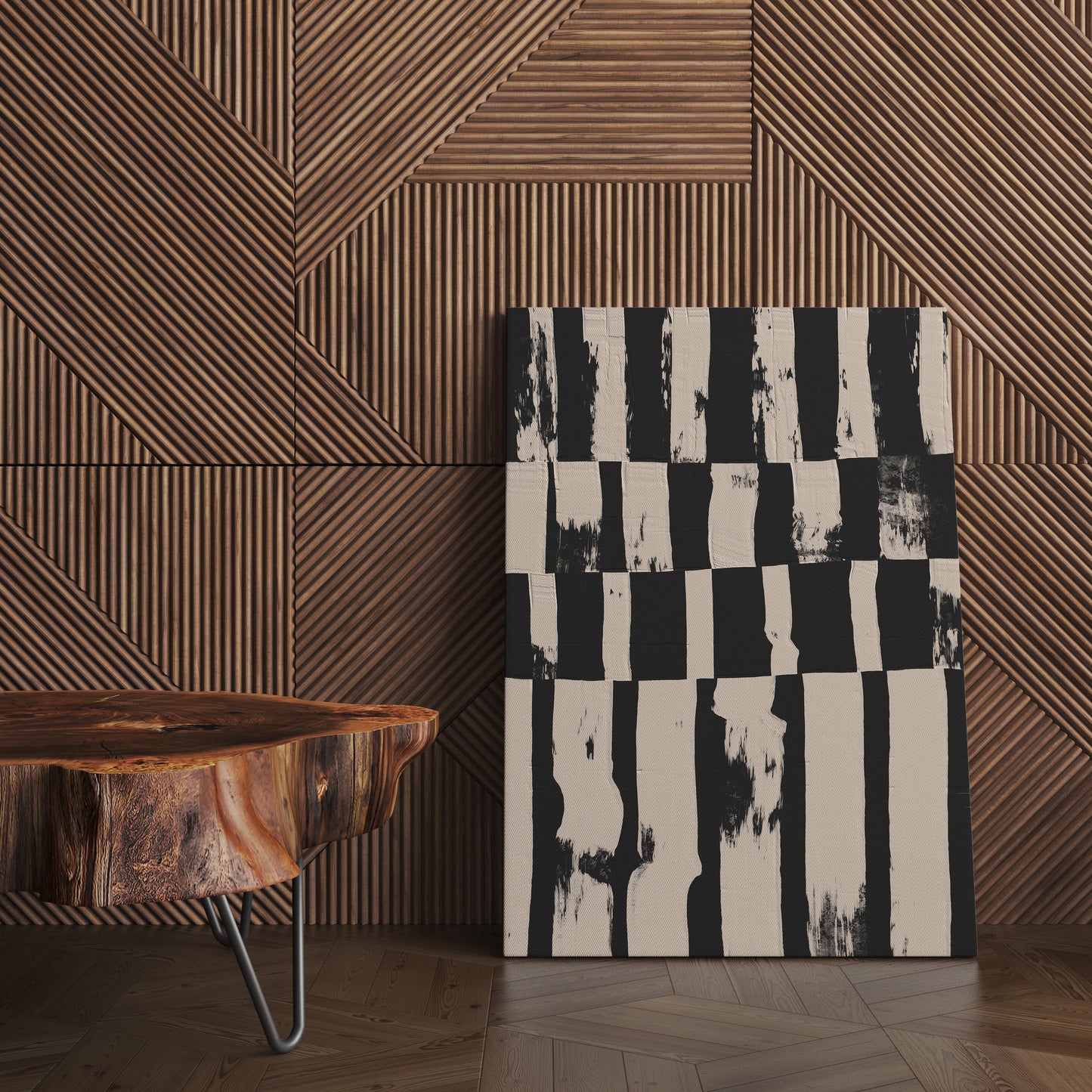 Black&Beige Abstract Striped Painting Canvas Print