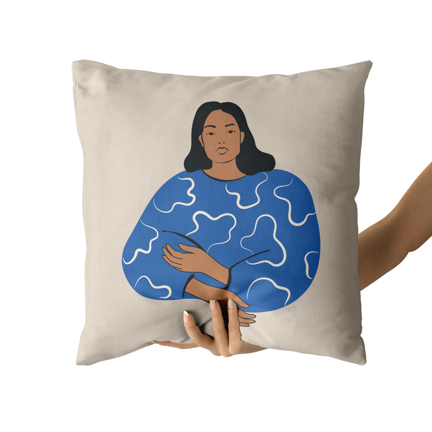 Throw Pillow with Cute Sitting Woman