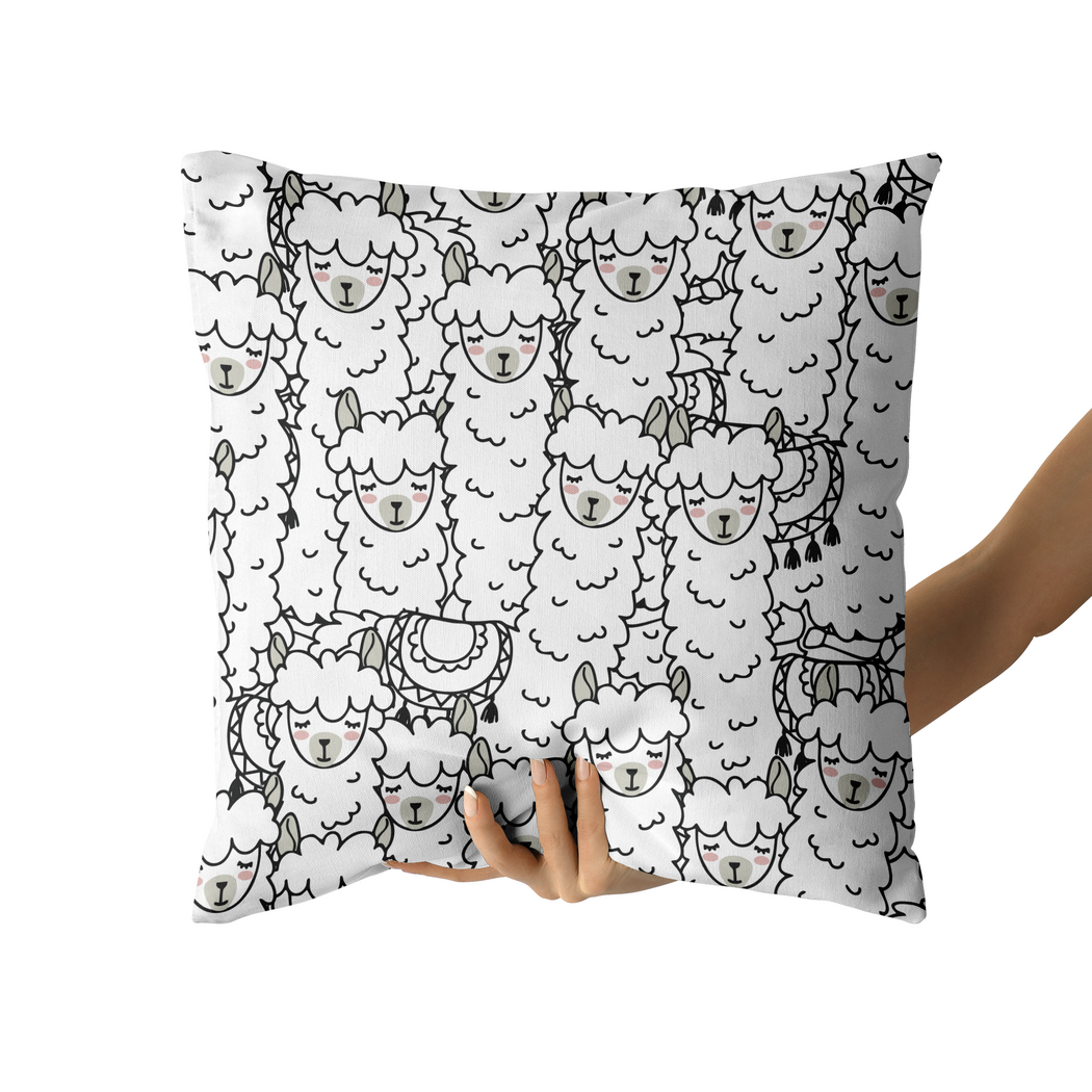 Cute White Alpacas Pattern Throw Pillow