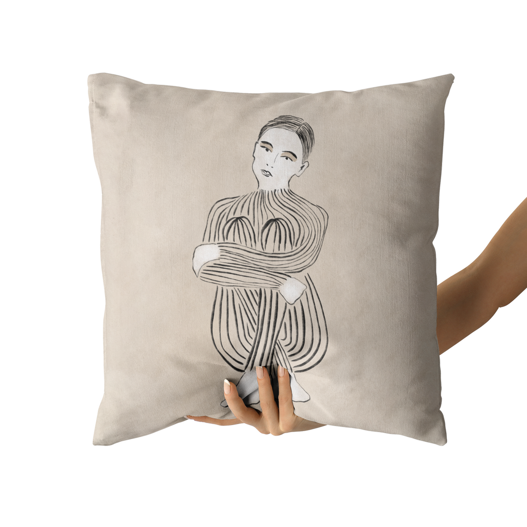 Sitting Woman Hand Painted Throw Pillow