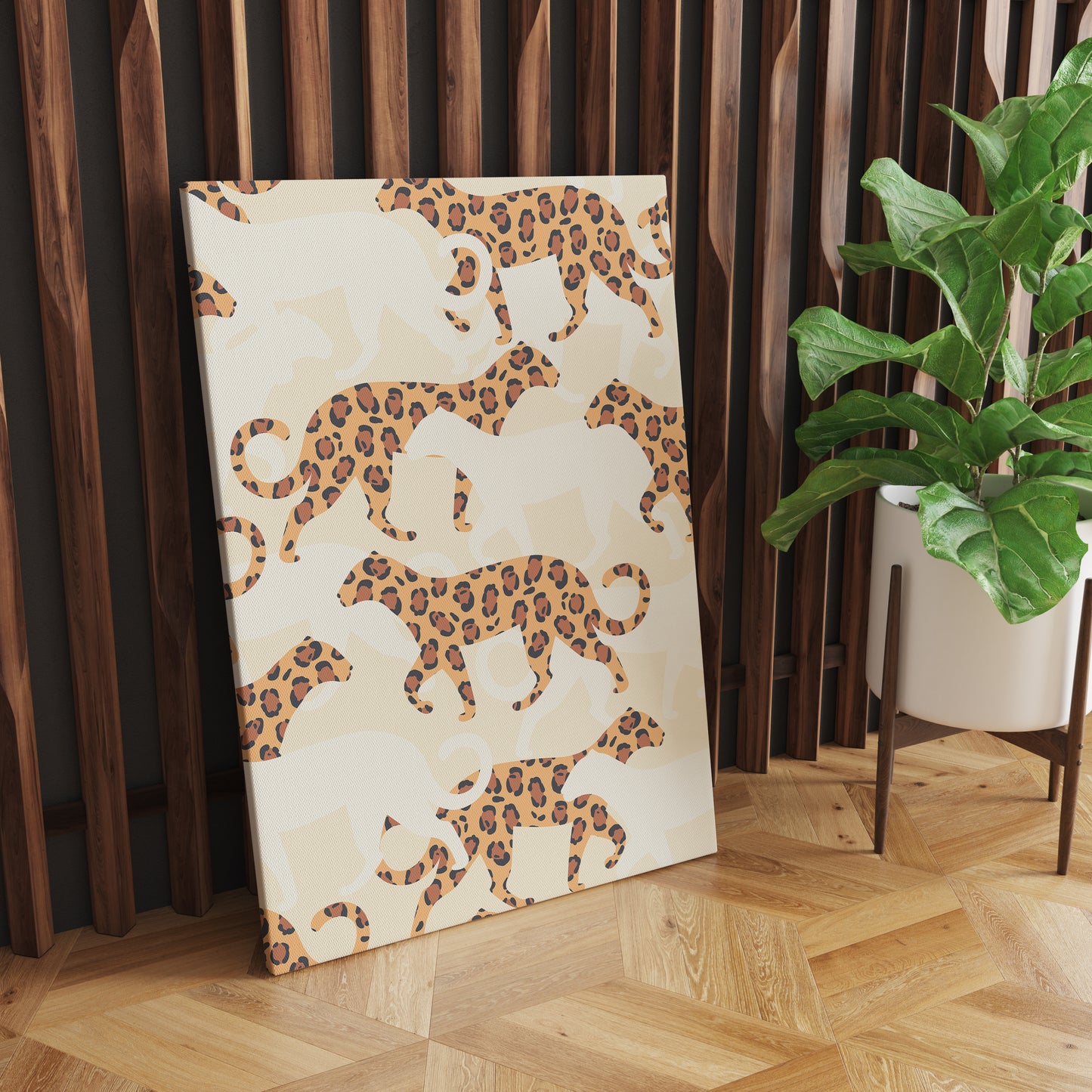 Beige Leopards Pattern Canvas Print