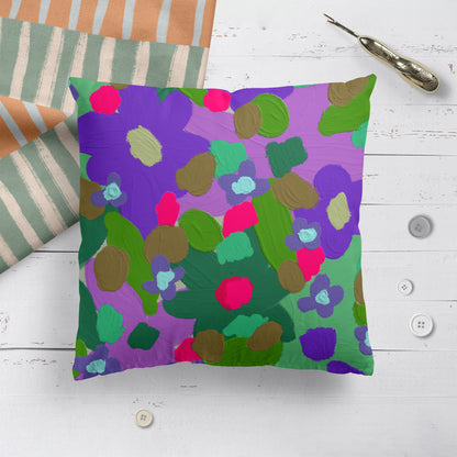 Painted Colorful Floral Throw Pillow