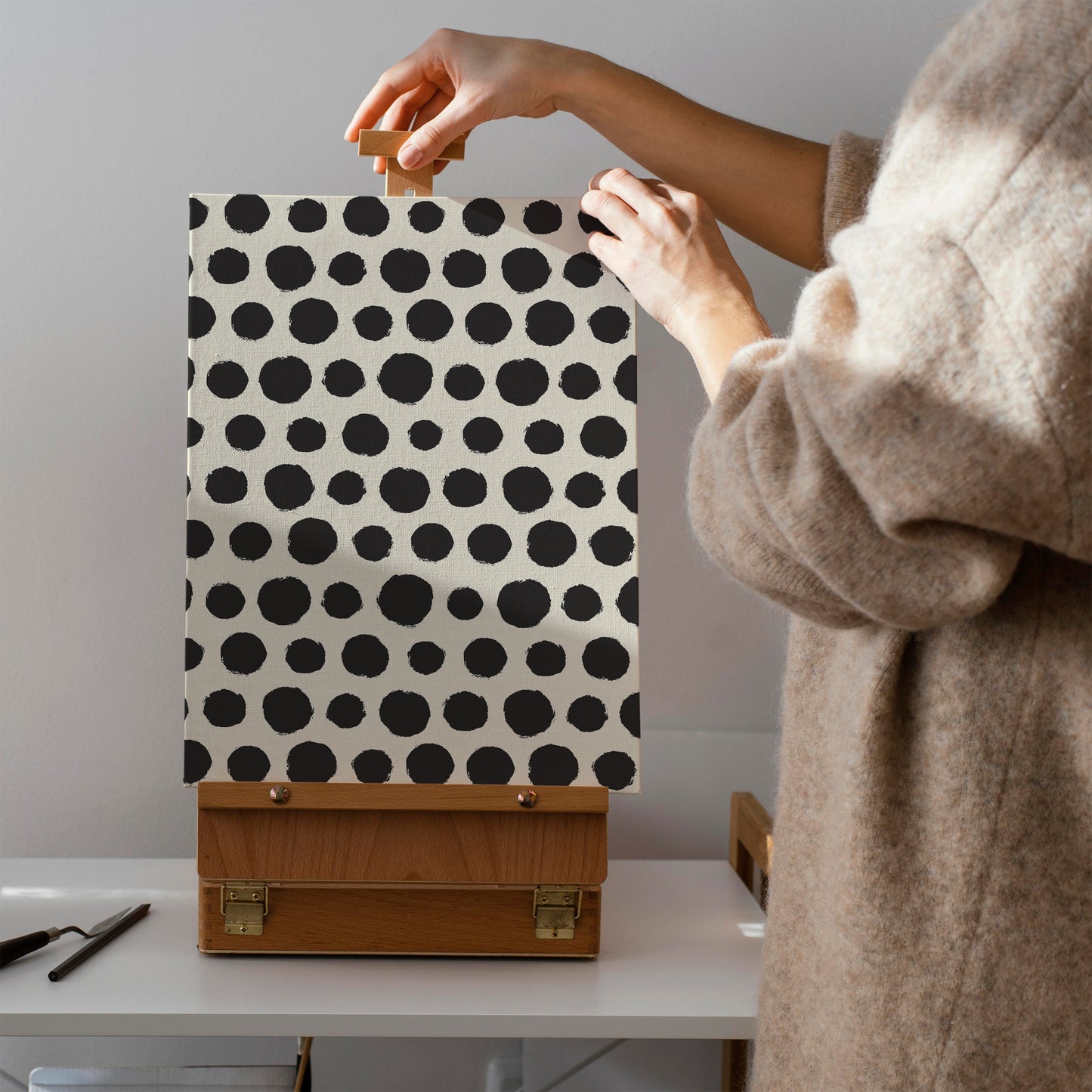 Black Rustic Dots Canvas Print