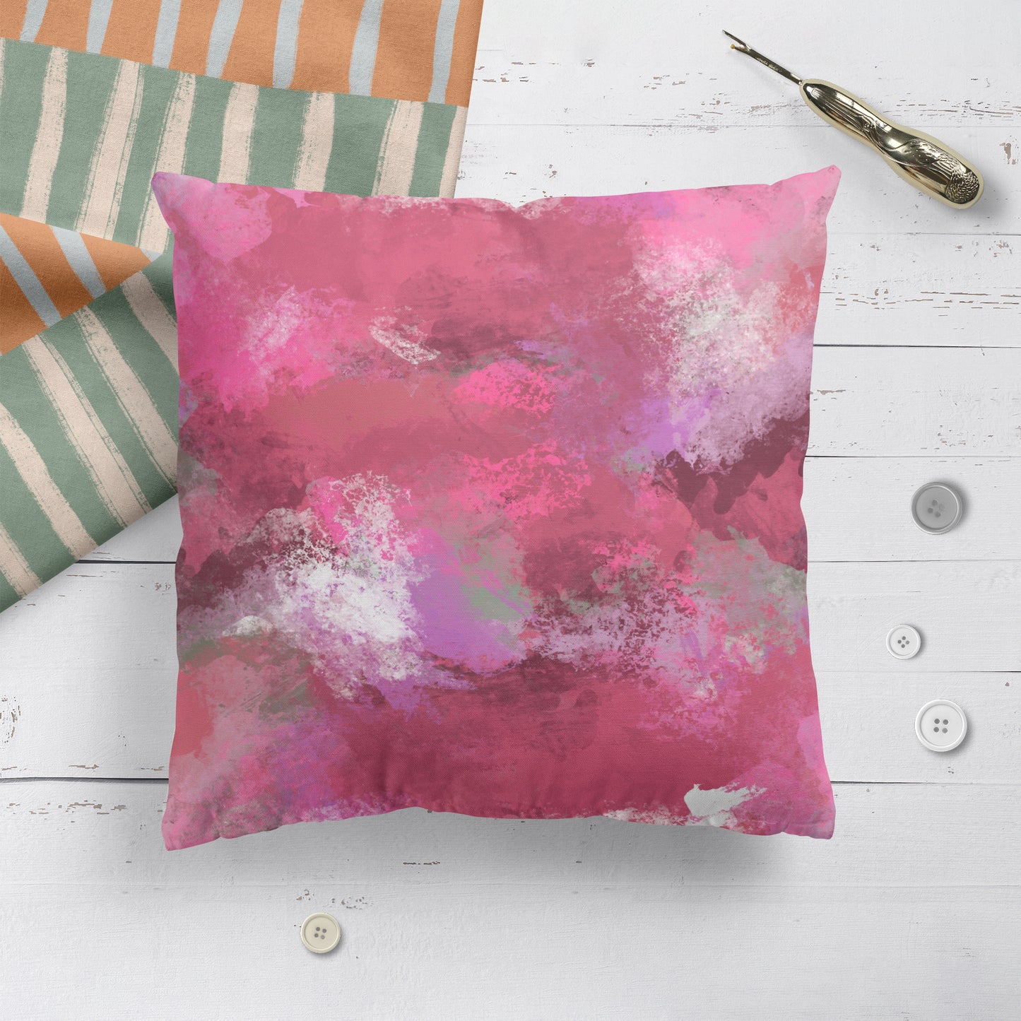 Pink Painted Abstract Modern Throw Pillow