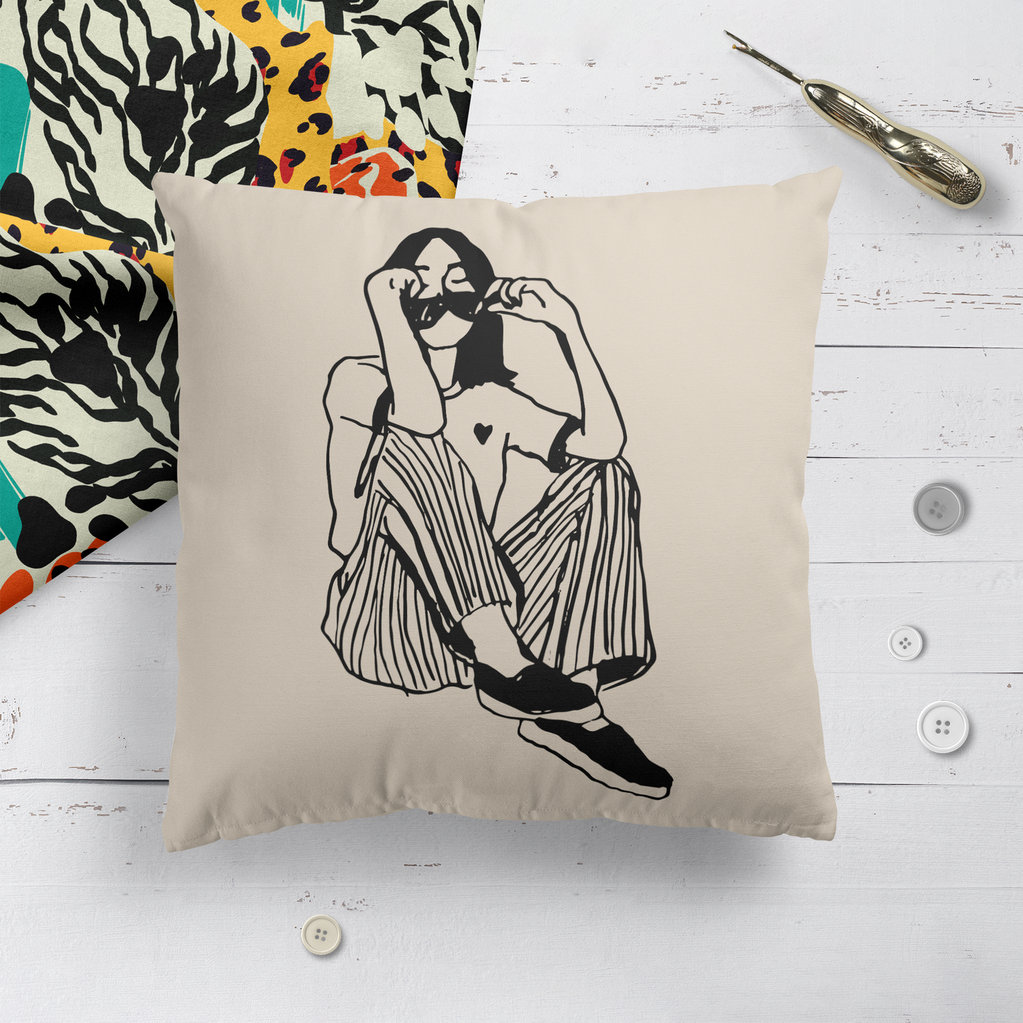 Sitting Girl Minimalist Hype Throw Pillow