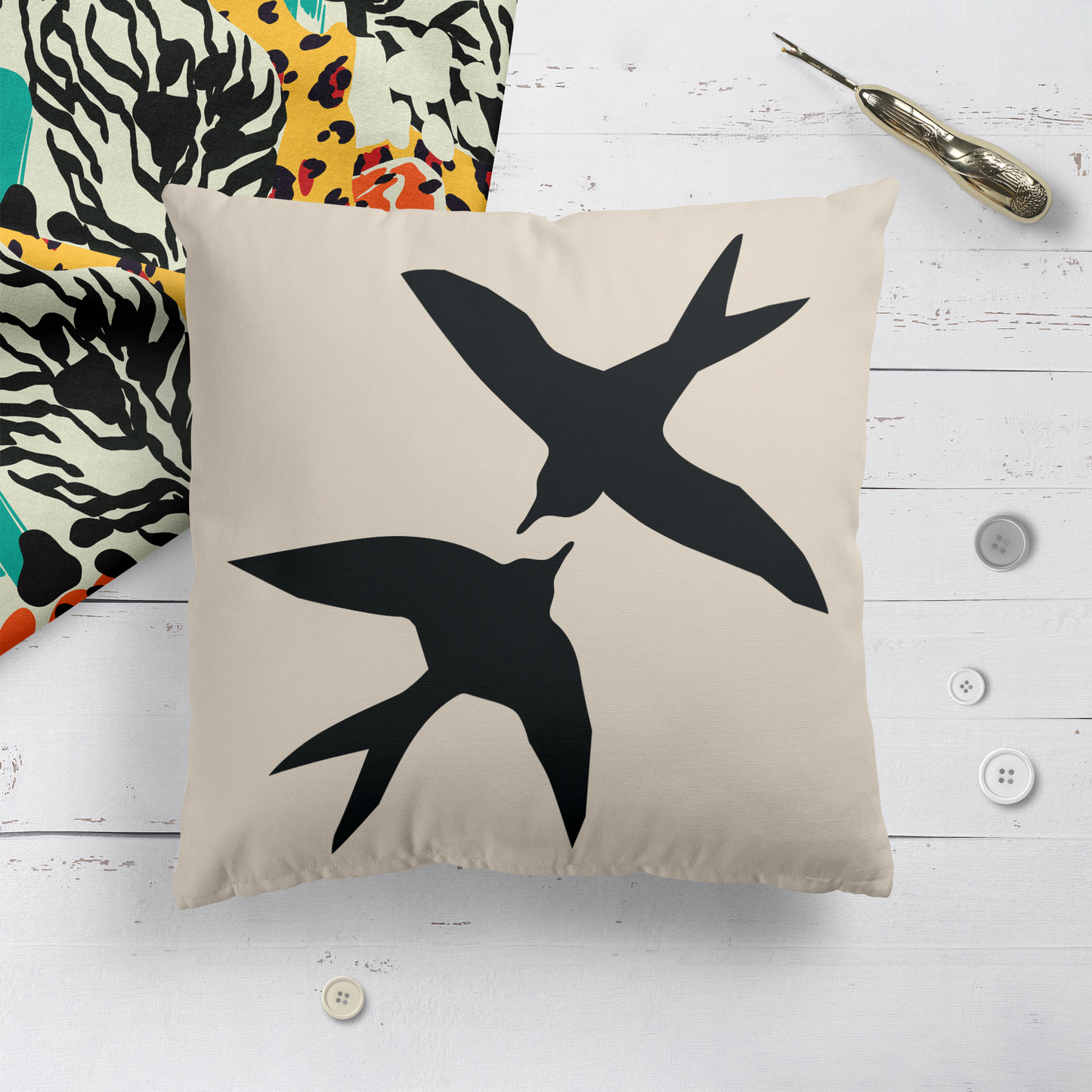 Two Black Birds Modern Throw Pillow