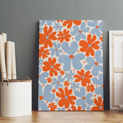 Blue&Orange Retro Flowers Canvas Print