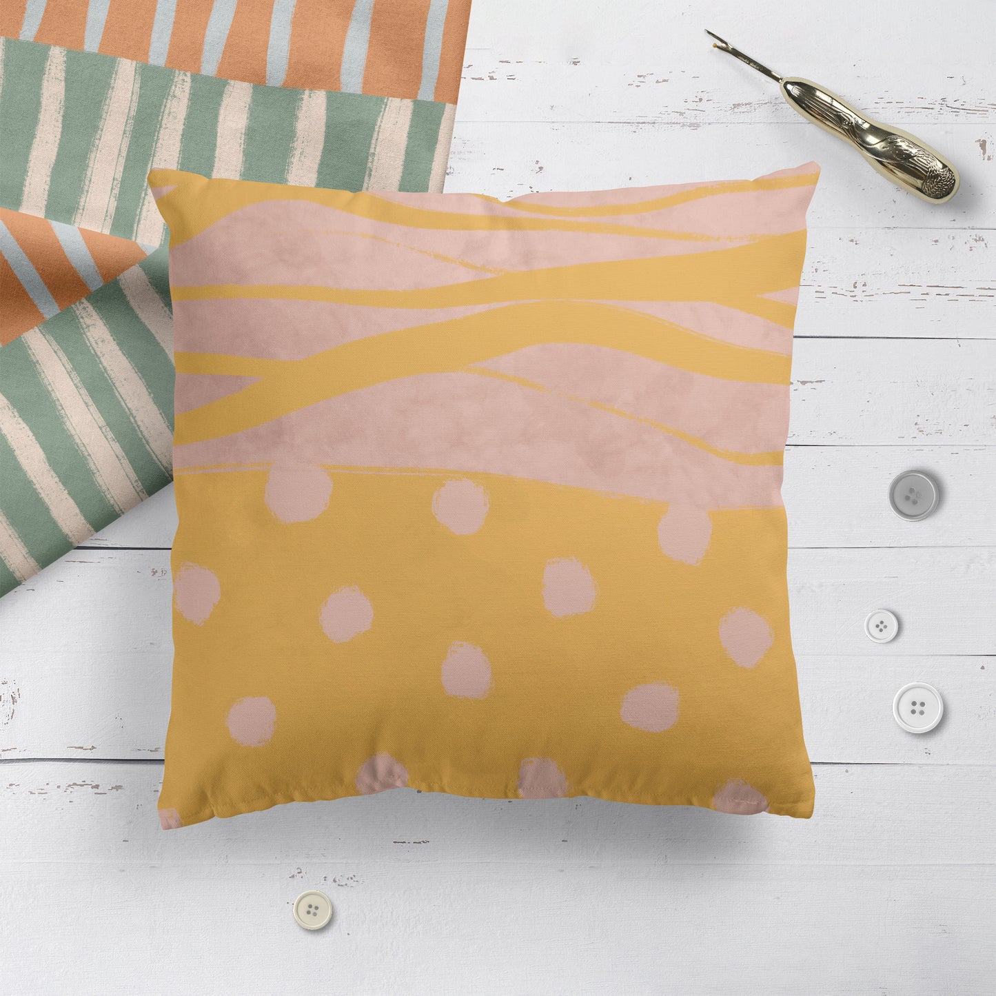 Retro Yellow and Pink Pattern Throw Pillow