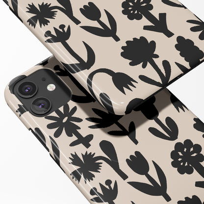 Black Floral Beige iPhone Case
