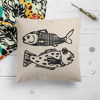 Handdrawn Fish Throw Pillow