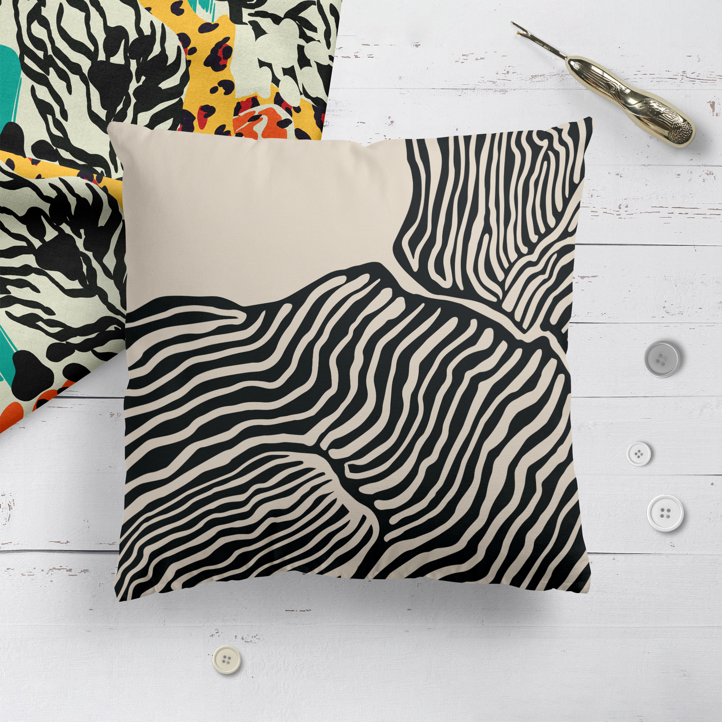 Black Abstract Wave Line Art Throw Pillow