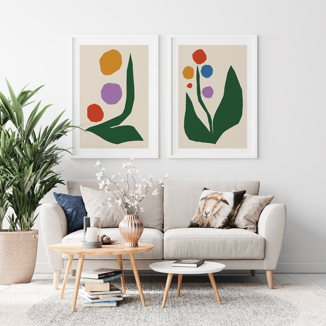 Set of 2 Colorful Cutout Flowers Posters