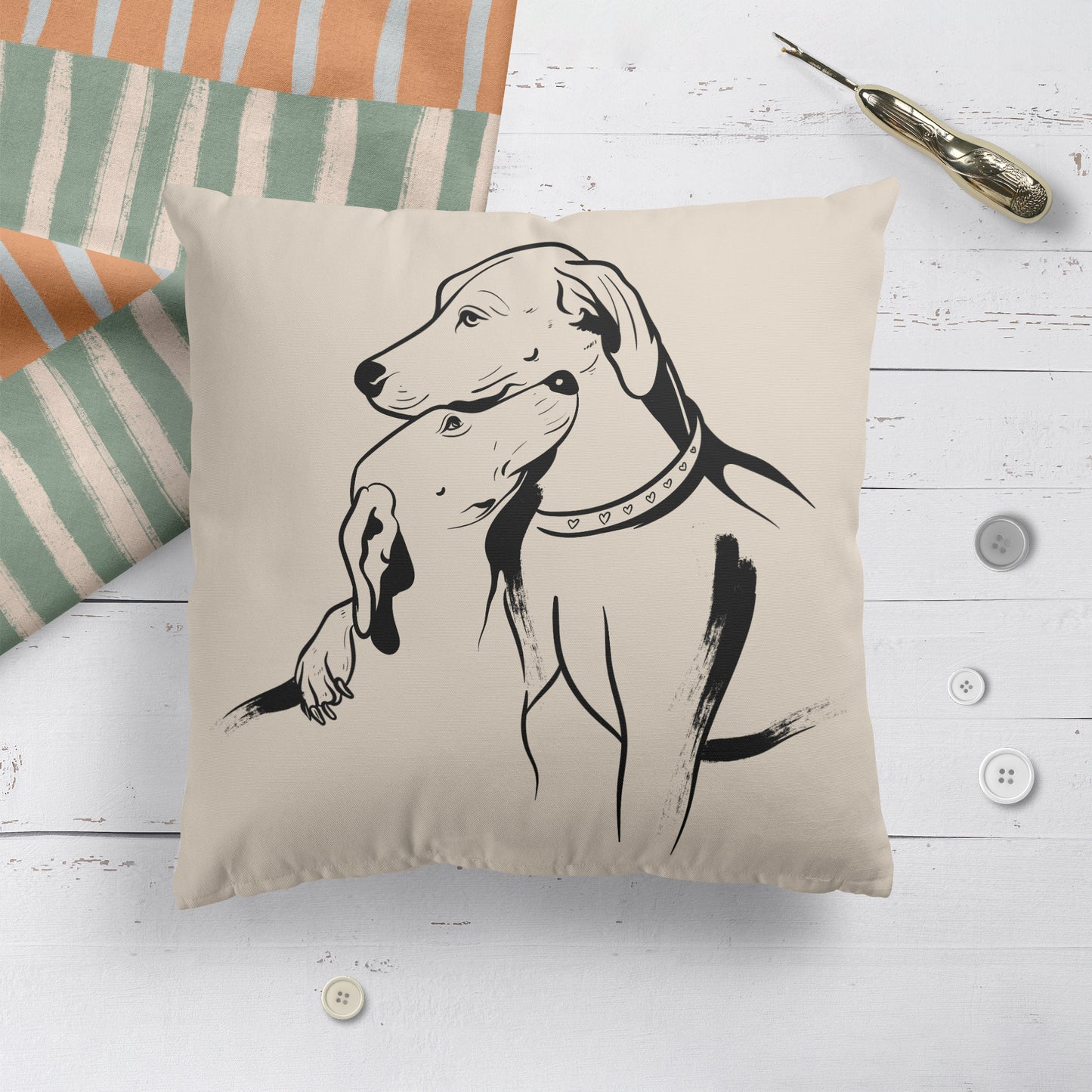 Handdrawn Dogs, Dog Lover Gift Throw Pillow