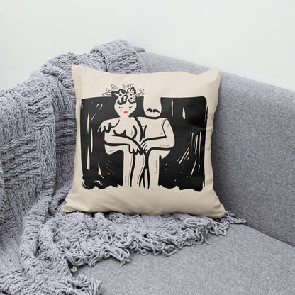 Handdrawn Funny Couple Portrait Throw Pillow