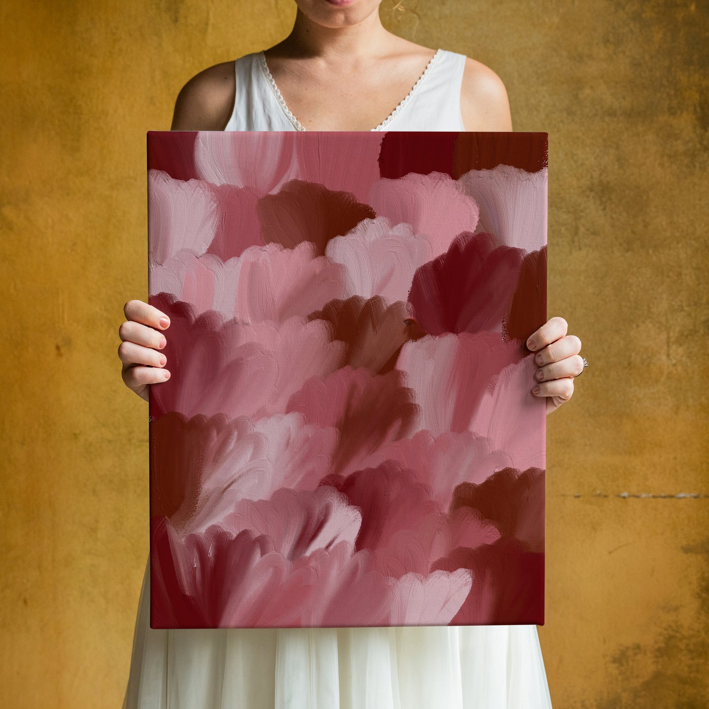 Pink Abstract Floral Painted Canvas Print