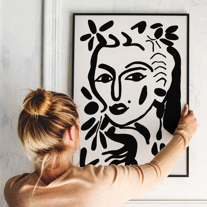Black Ink Portrait of Woman Poster