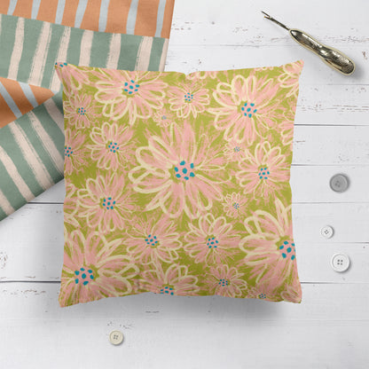 Painted Retro Flowers Pattern Throw Pillow